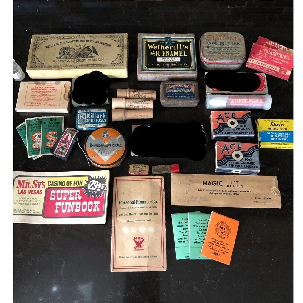 Vintage Ephemera Lot Singer Sewing Underwood Tin Las Vegas Funbook Ace Office